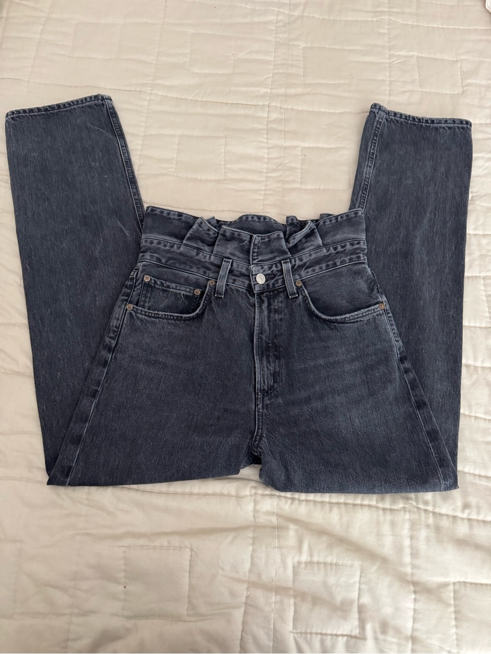 Agolde Straight Leg High Rise Jeans in Washed Charcoal